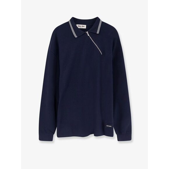 Miu Miu Women Cotton Polo Shirt With Asymmetric Metal Zip Detail